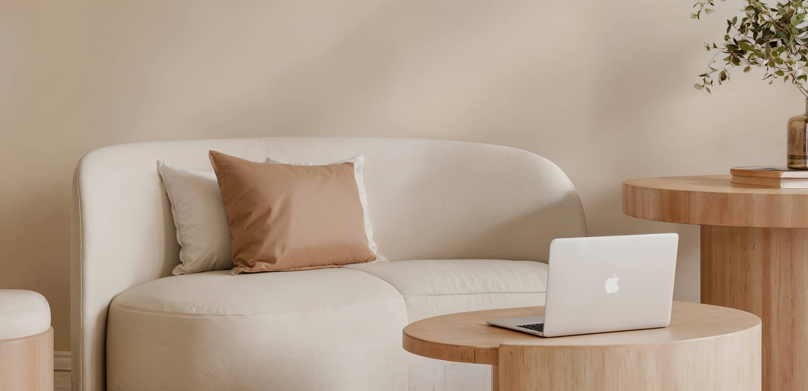 Minimalist Sofa And Wooden Tables In Cozy Workspace Archipro Webflow Template | BRIX Template