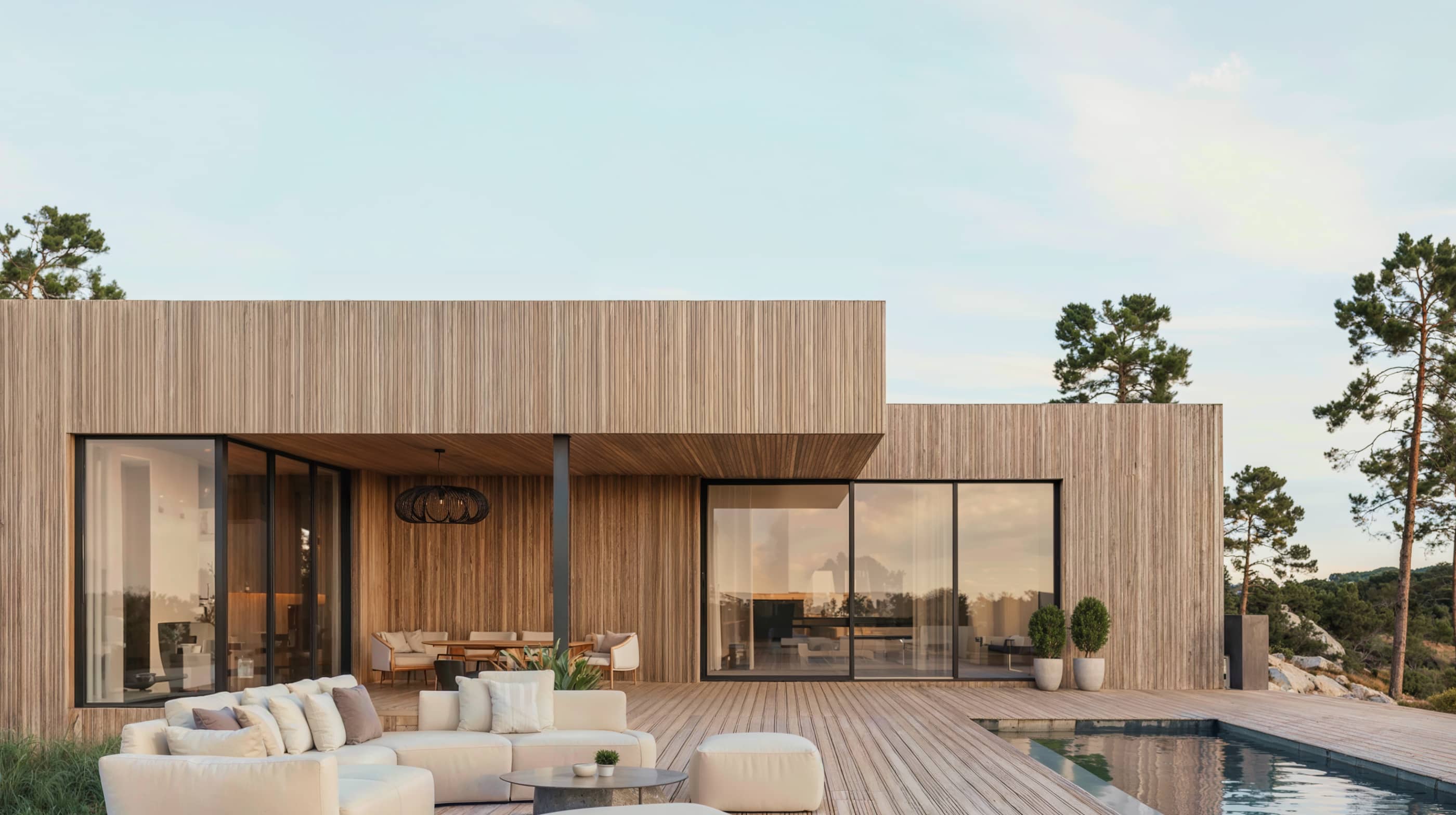 Modern Wooden House With Pool Archipro Webflow Template | BRIX Template

