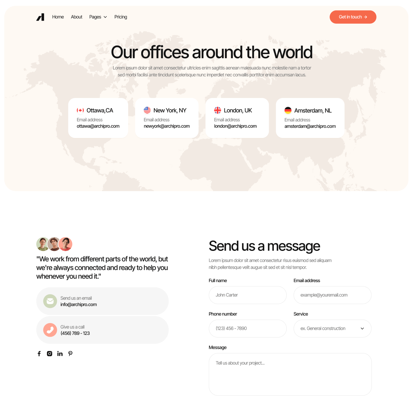 Archipro Contact V2 Hero Page Architecture Firm Webflow Template | BRIX Template
