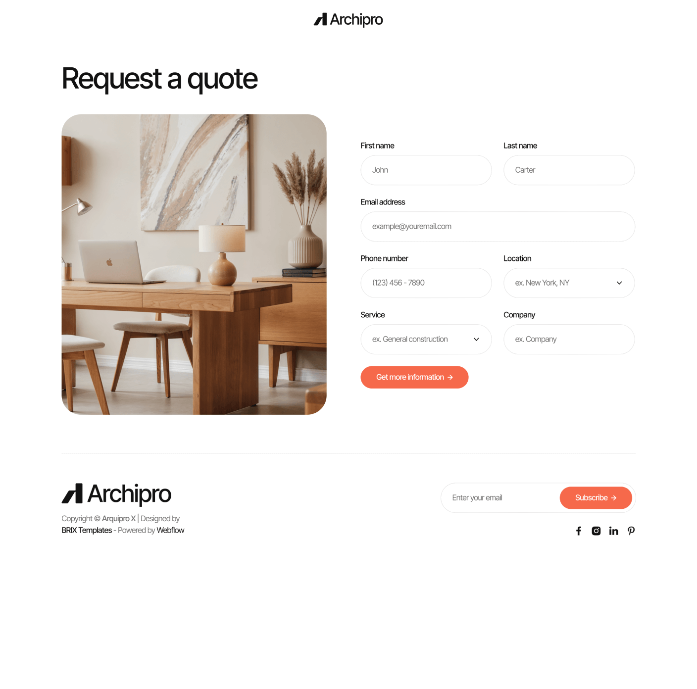 Archipro Request A Demo Main Page Architecture Firm Webflow Template | BRIX Template

