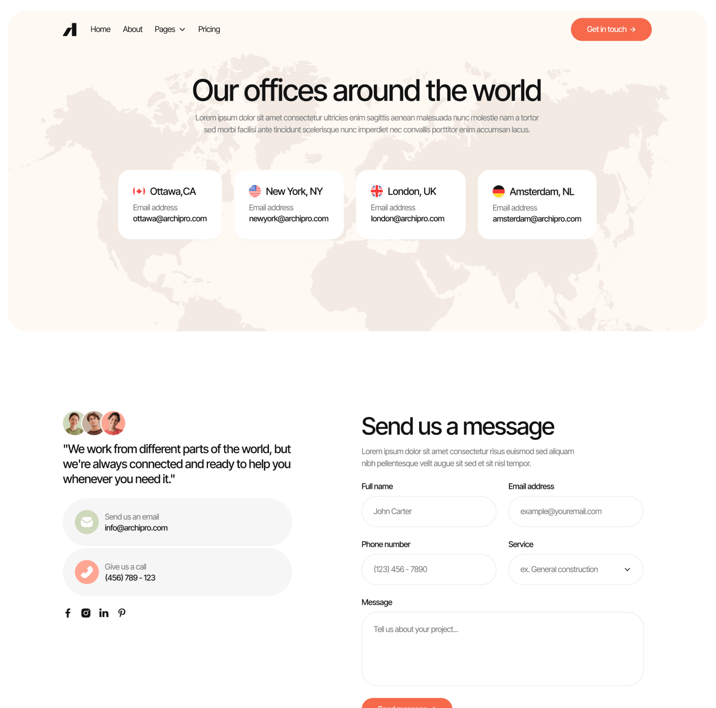 Archipro Contact V2 Main Page Architecture Firm Webflow Template | BRIX Template
