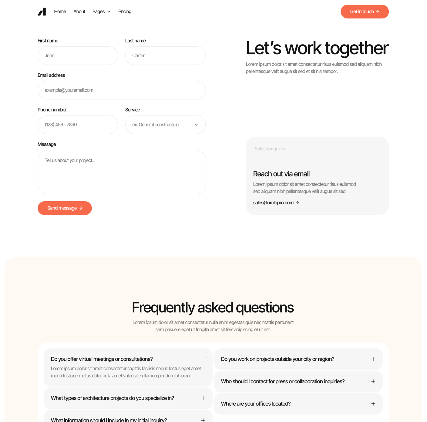 Archipro Contact V3 Main Page Architecture Firm Webflow Template | BRIX Template