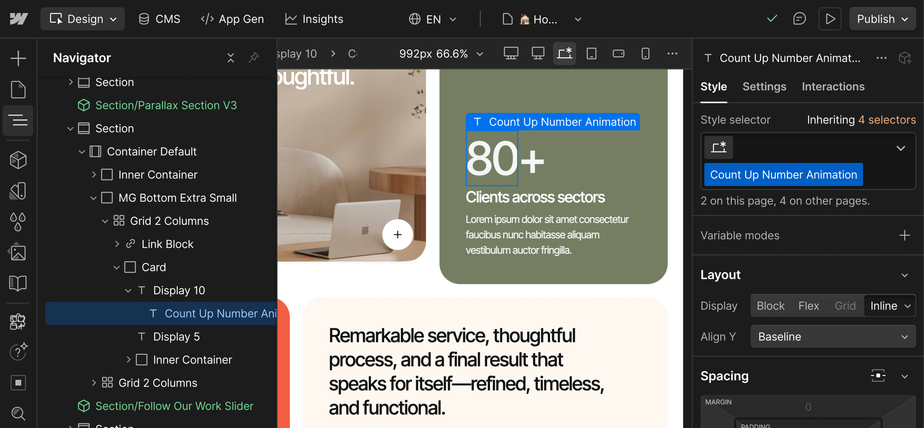 Count Up Number Animation Class - Archipro Webflow Template