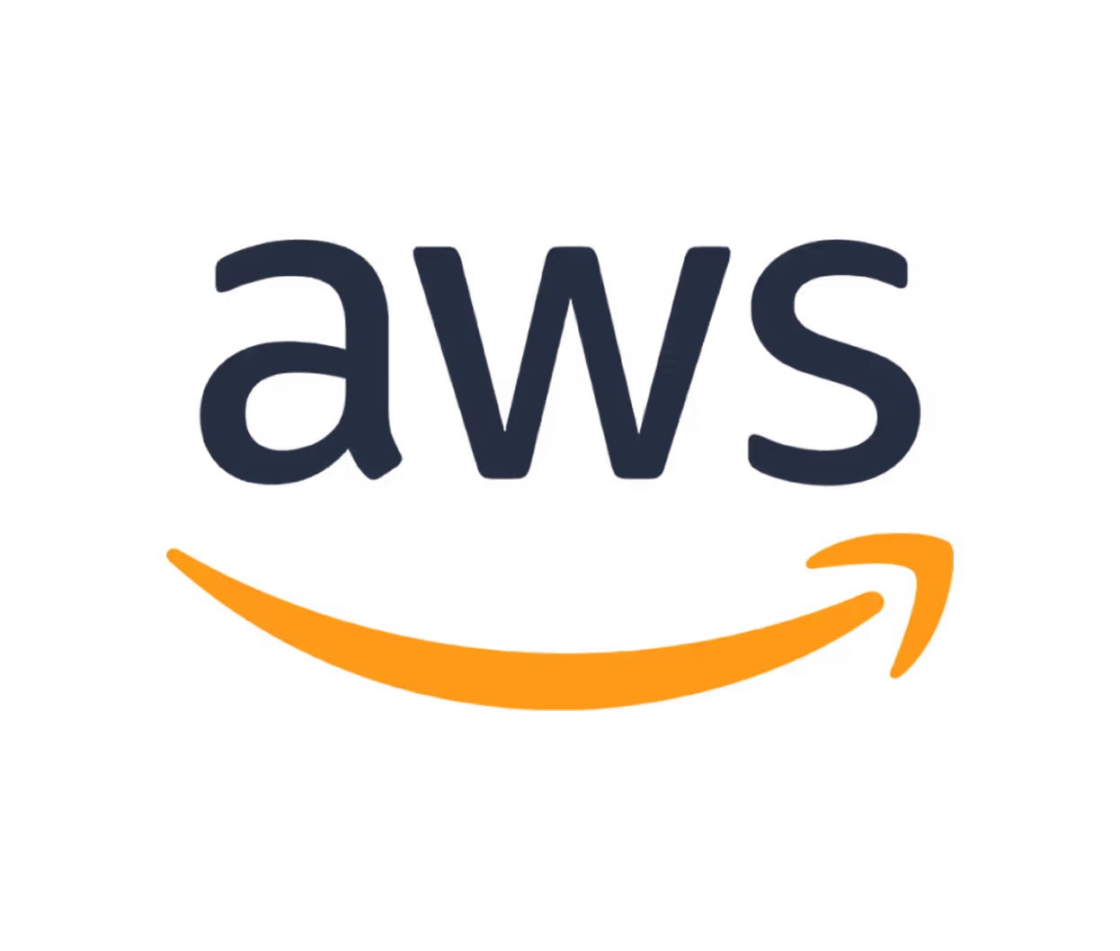 Amazon Web Services logo with lowercase a w s and an orange curved arrow.