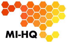 Hexagonal grid map with colors transitioning from red on the left through orange to yellow on the right, resembling a heat map or gradient illustration.