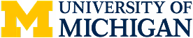 University of Michigan wordmark with a large yellow block M on the left and the words 'University of Michigan' in blue on the right.