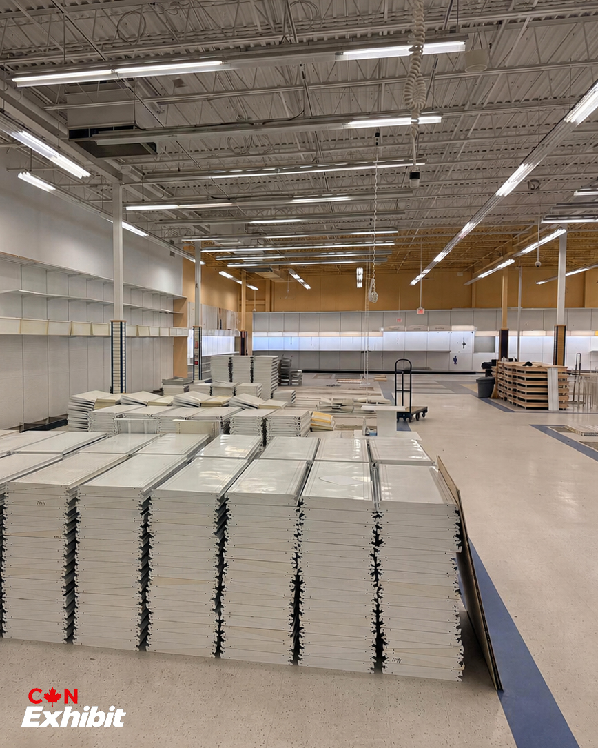 Stacks of metal shelves during the Kingston store cleanout