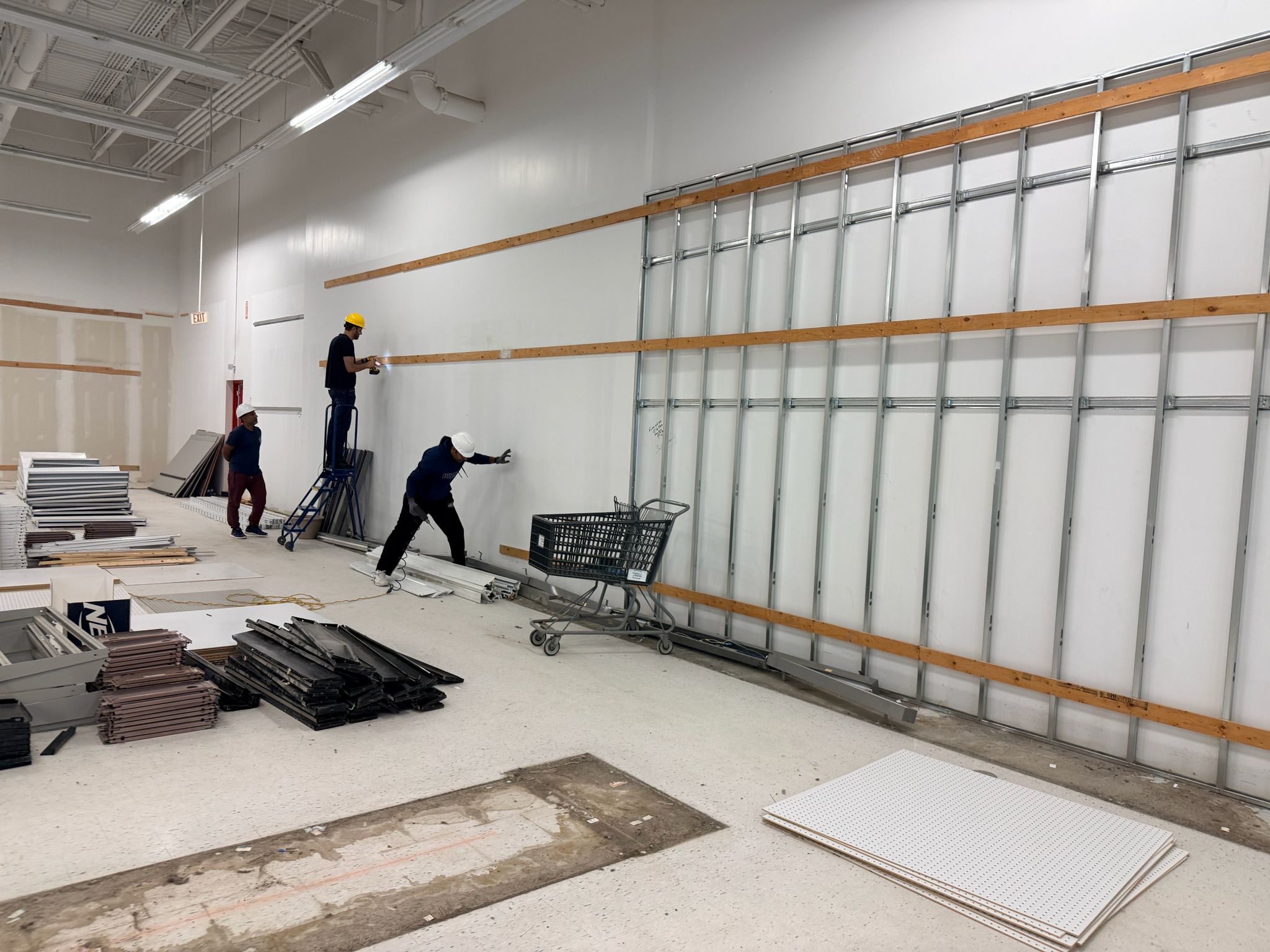 Wall fixture framework exposed as the Sudbury store shelving is dismantled