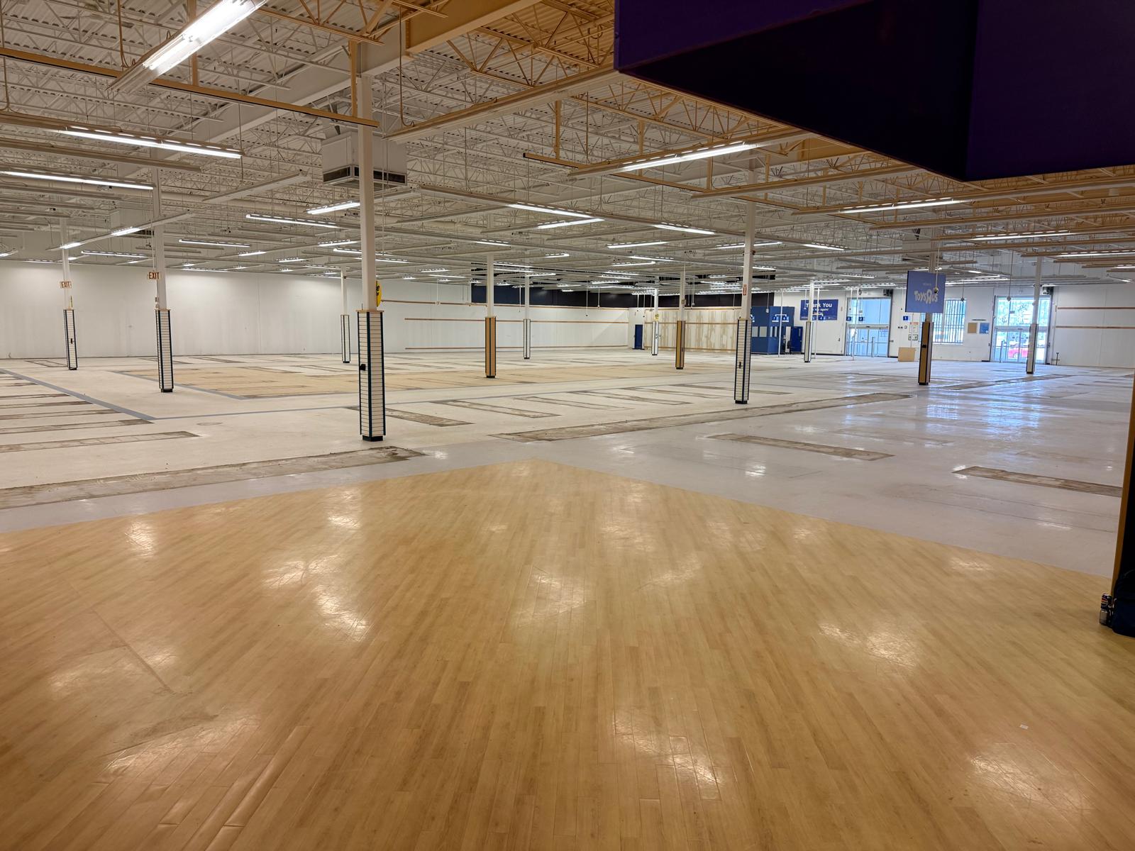 Cleared sales floor at the former Toys R Us store in Sudbury, Ontario, following fixture removal