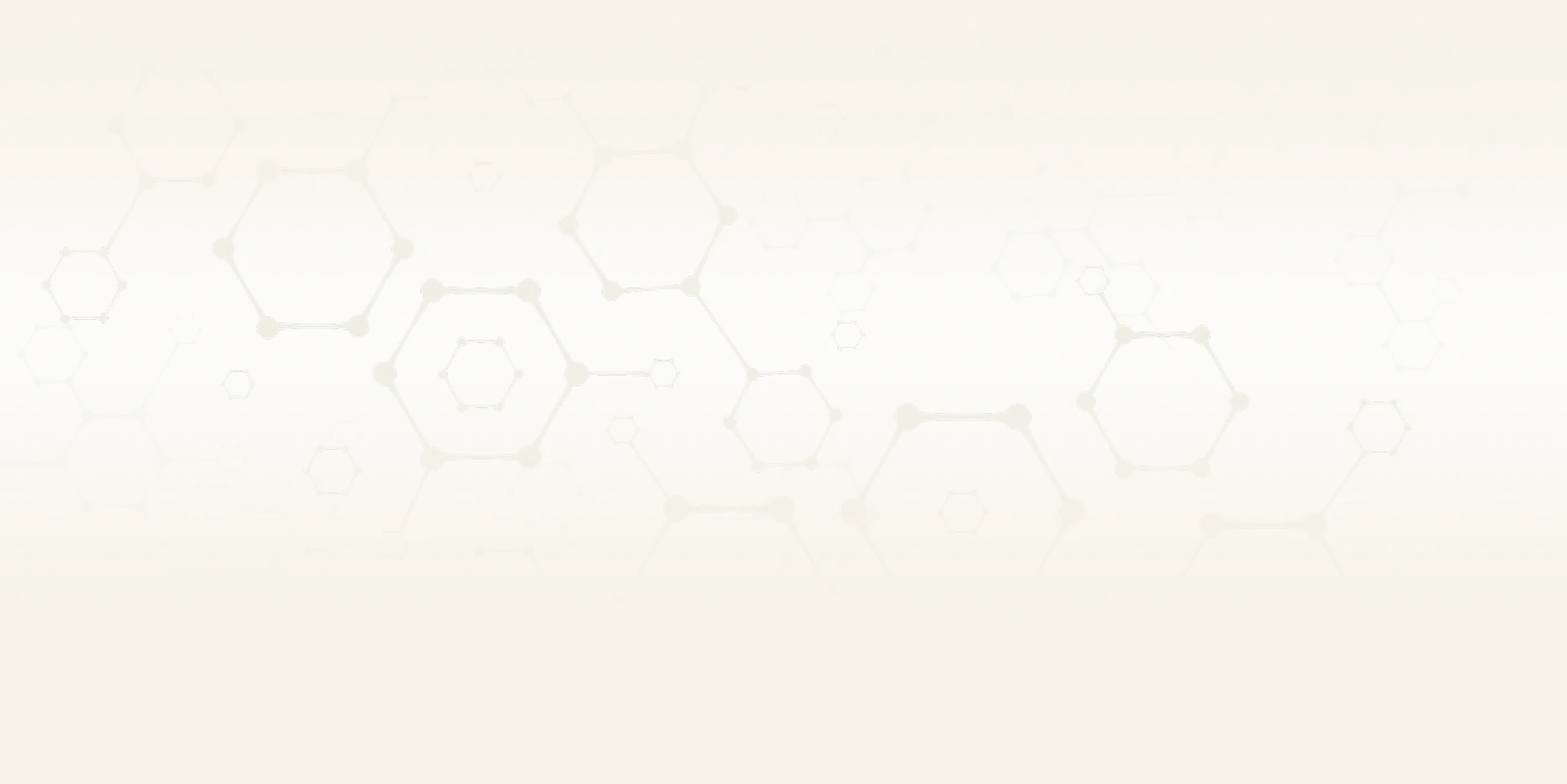 Abstract light beige background with faint hexagonal and molecular network patterns.