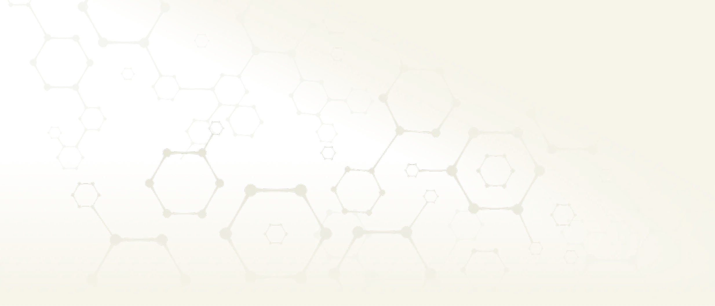 Faint molecular structure pattern with interconnected hexagons on a light background.