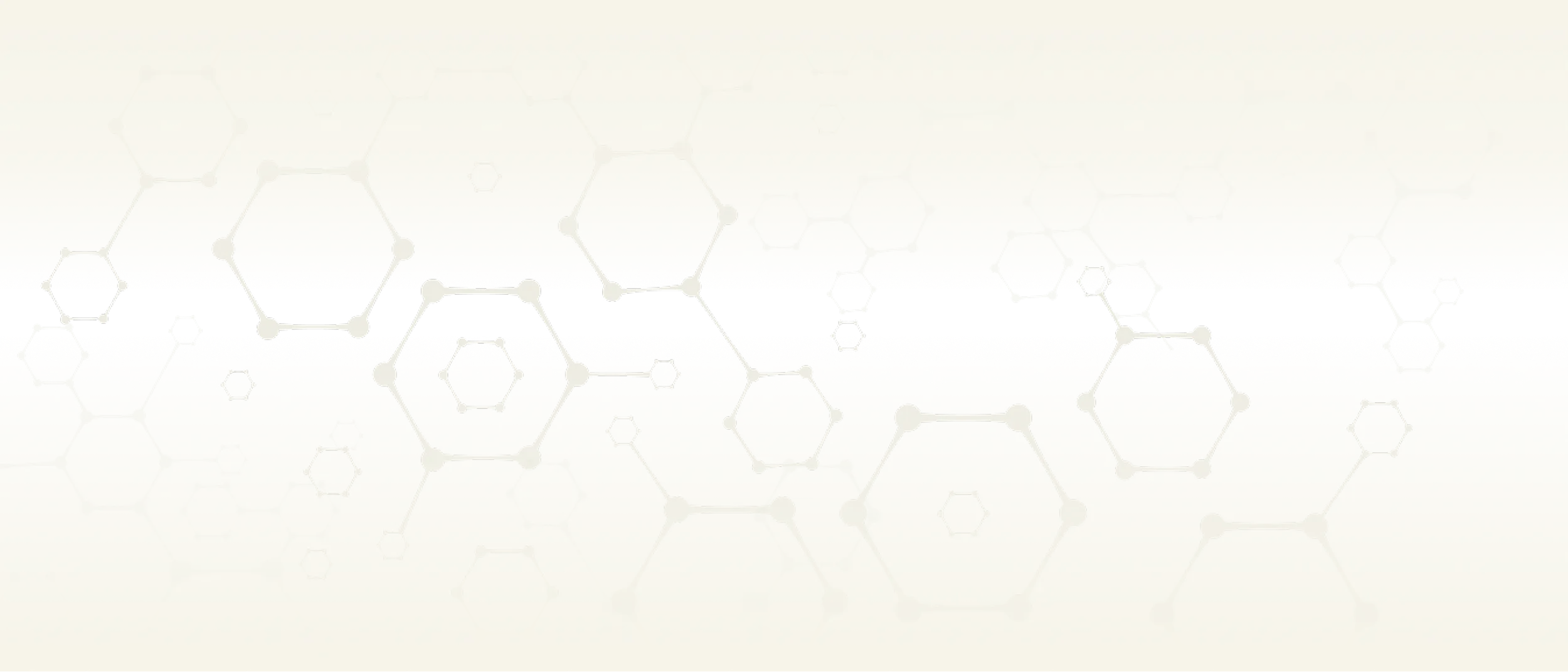 Faint gray hexagon molecular pattern on a light background with a bold black horizontal stripe.