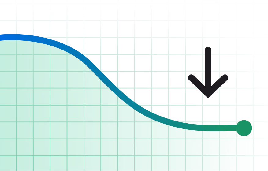 Graph showing a steady decline ending with a downward arrow pointing at the lowest point.