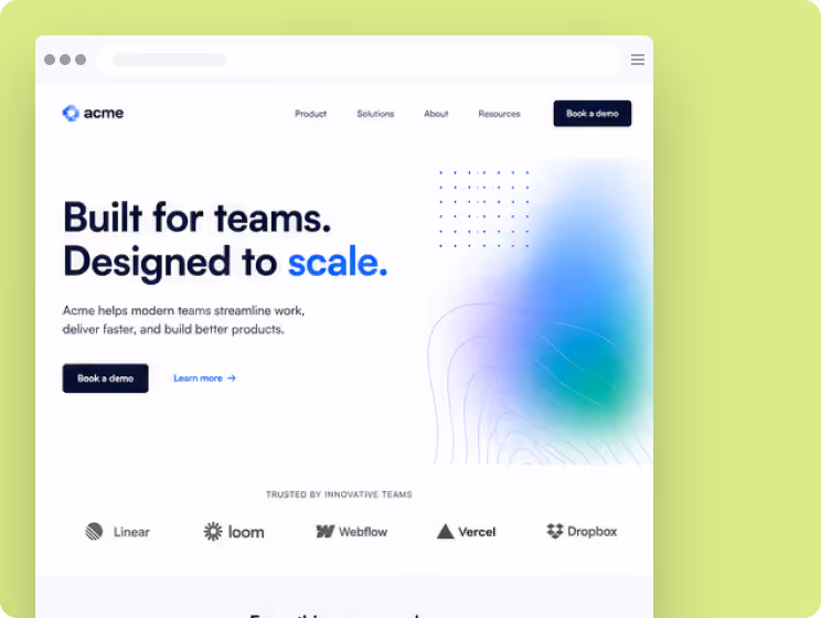 Mockup of a brand's website.