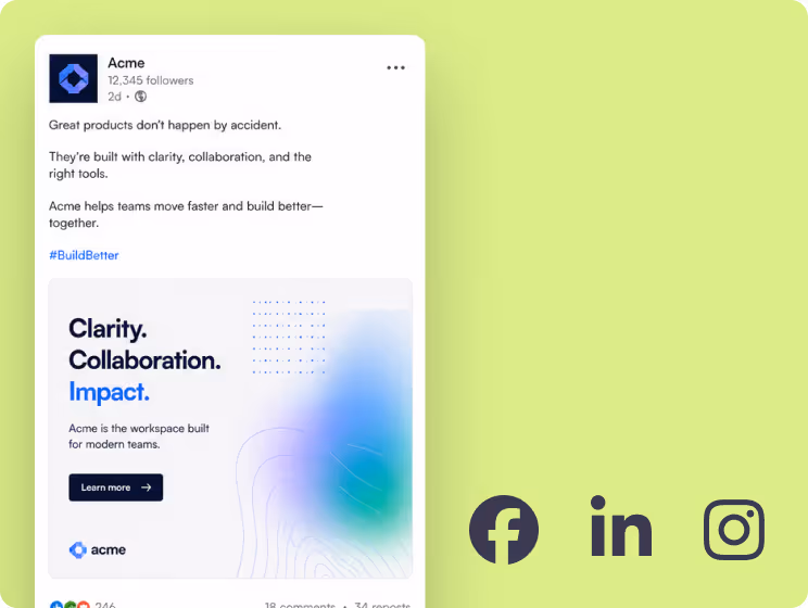 Mockup of the same brand's LinkedIn post.