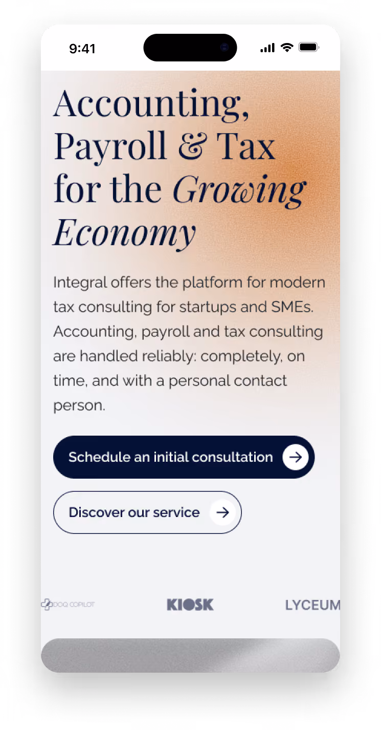 Mobile mockup of the Integral homepage hero