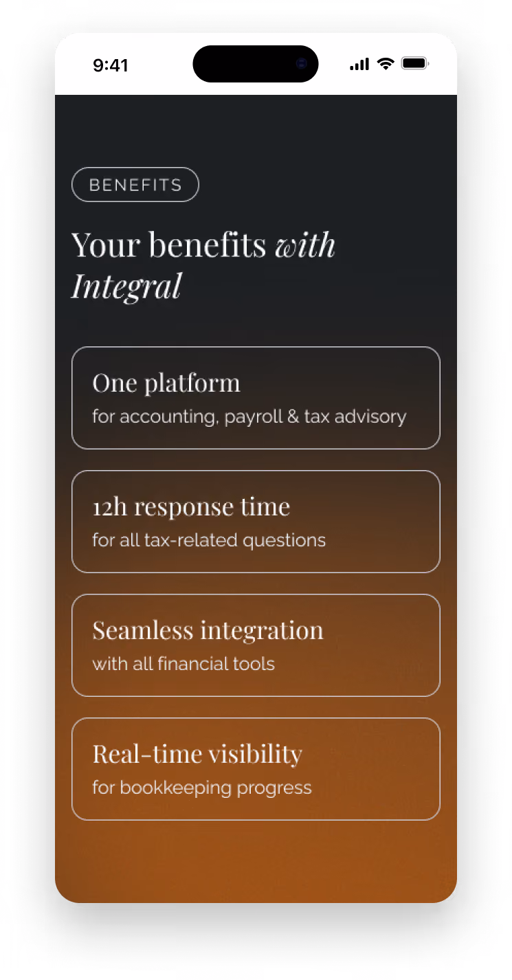 Mobile mockup of the Integral benefits section