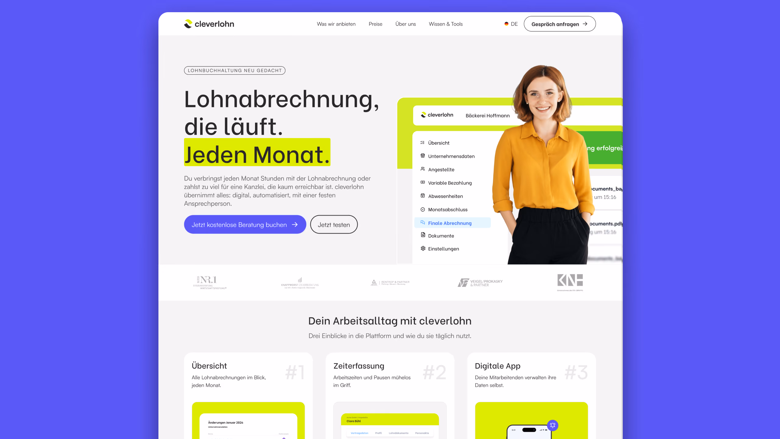 New Cleverlohn homepage after the redesign