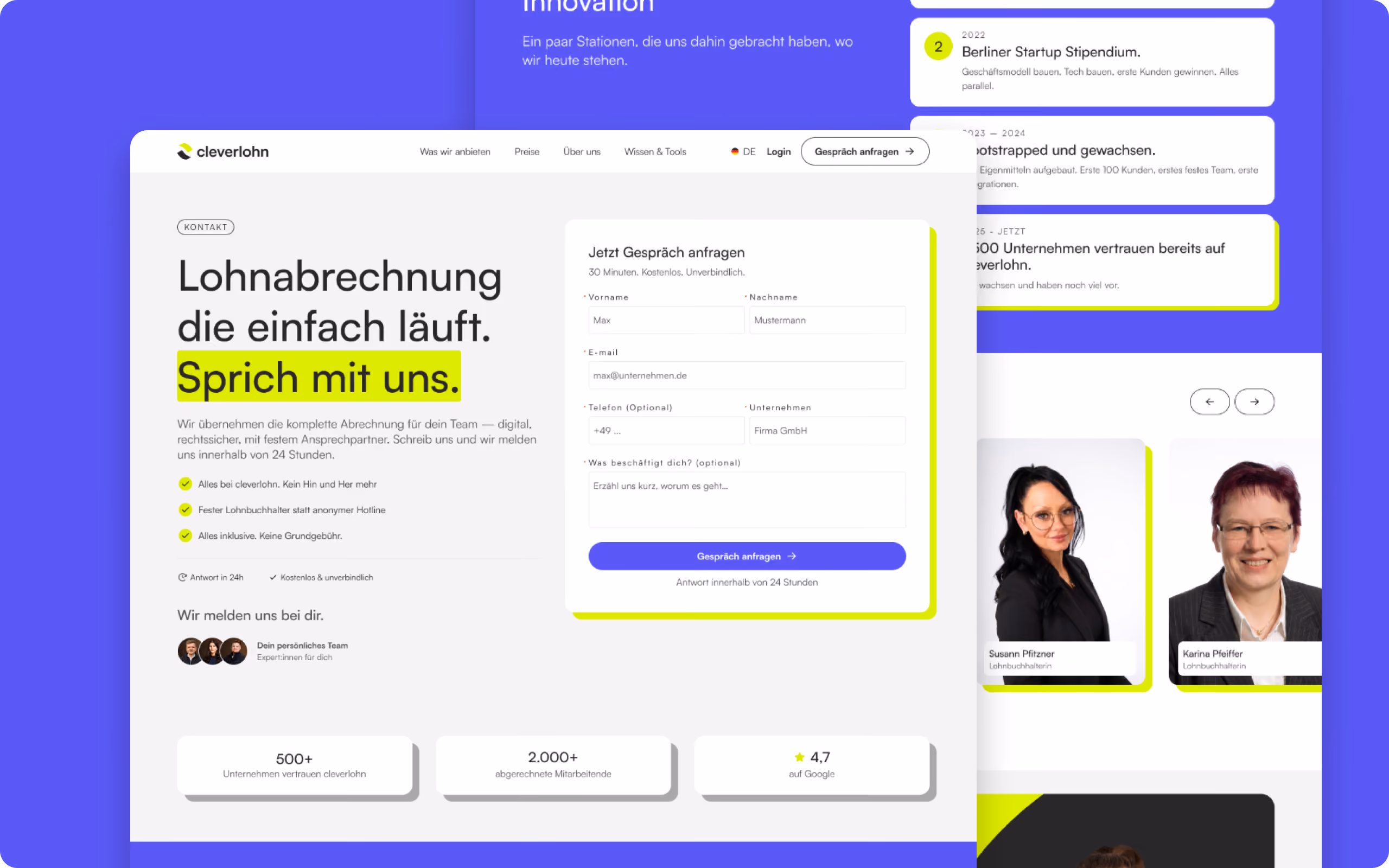 Cleverlohn website pages built in Webflow