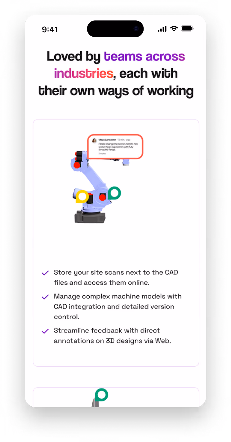 Mobile mockup of Sibe industry use cases