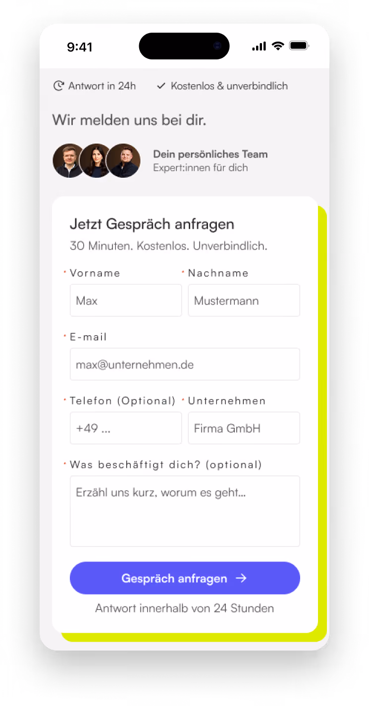 Mobile mockup of the Cleverlohn consultation request form