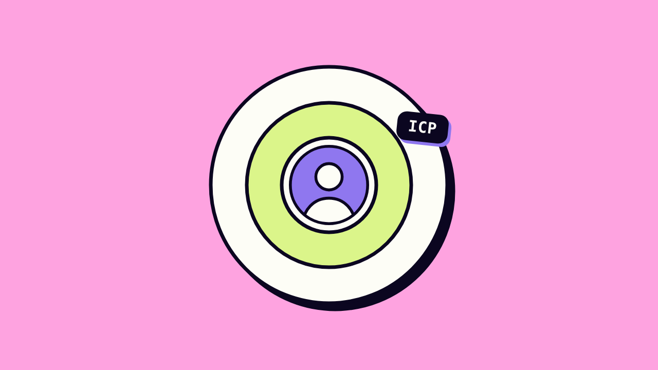Target with a customer avatar at its centre, labelled ICP for ideal customer profile