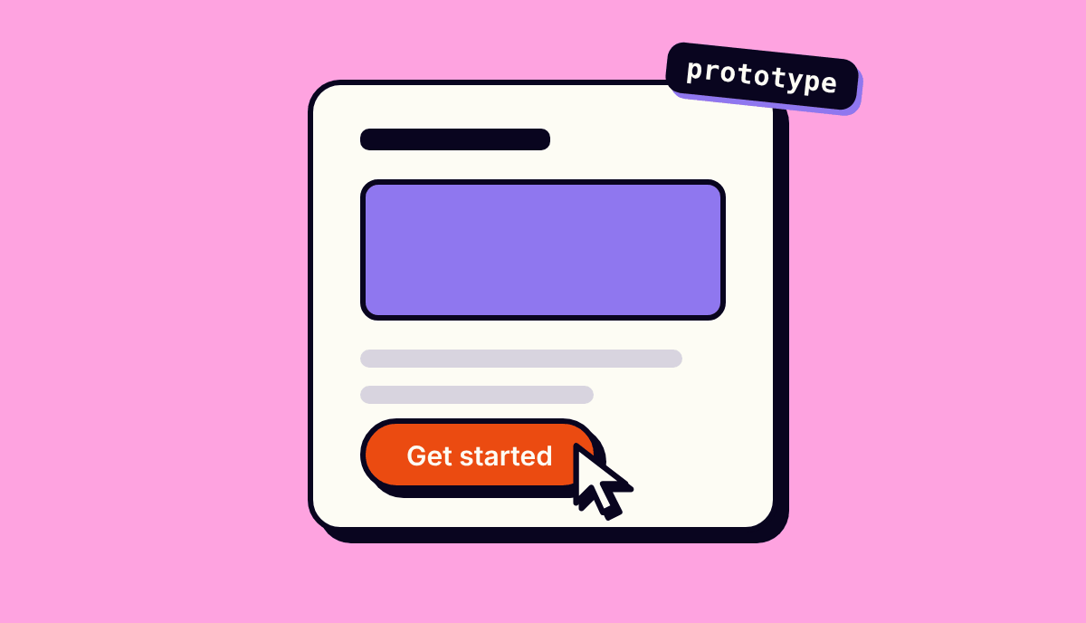 Clickable prototype of a page with a cursor clicking the "Get started" button