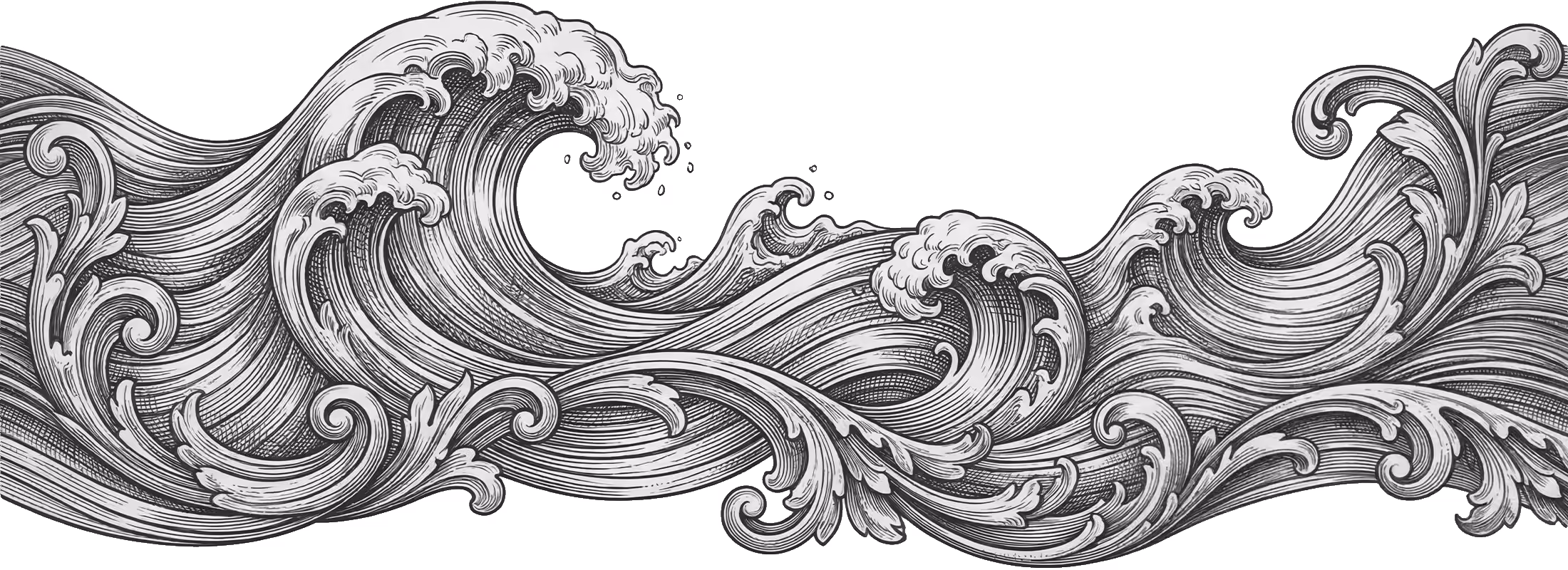 Engraved ocean wave filigree