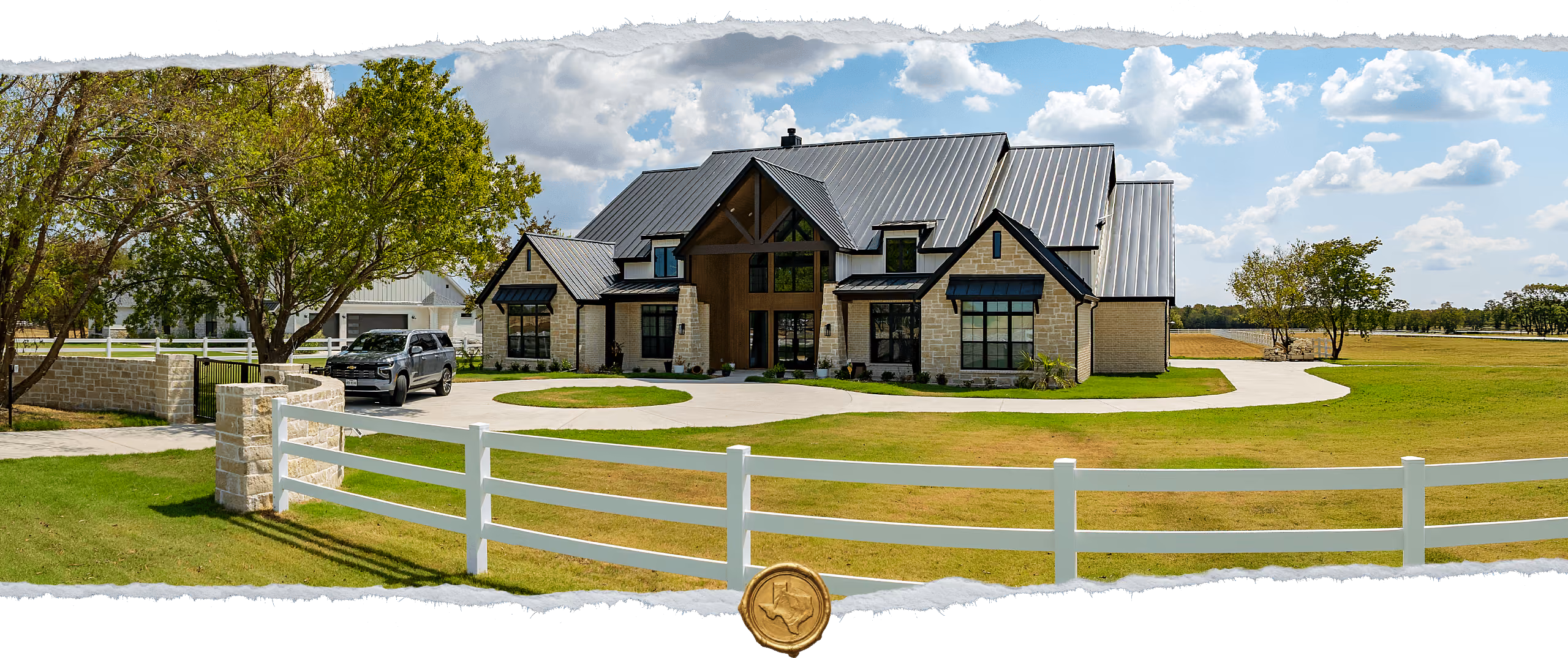 Modern farmhouse-style home with a white ranch fence in Rockwall