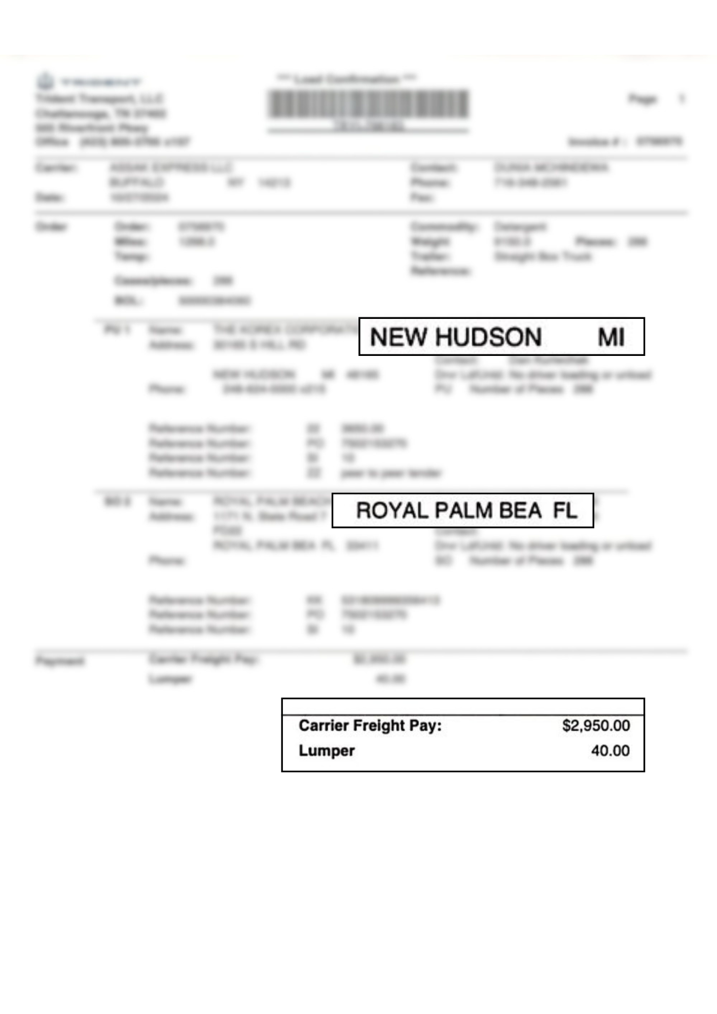 Rate confirmation - $2.36 per mile