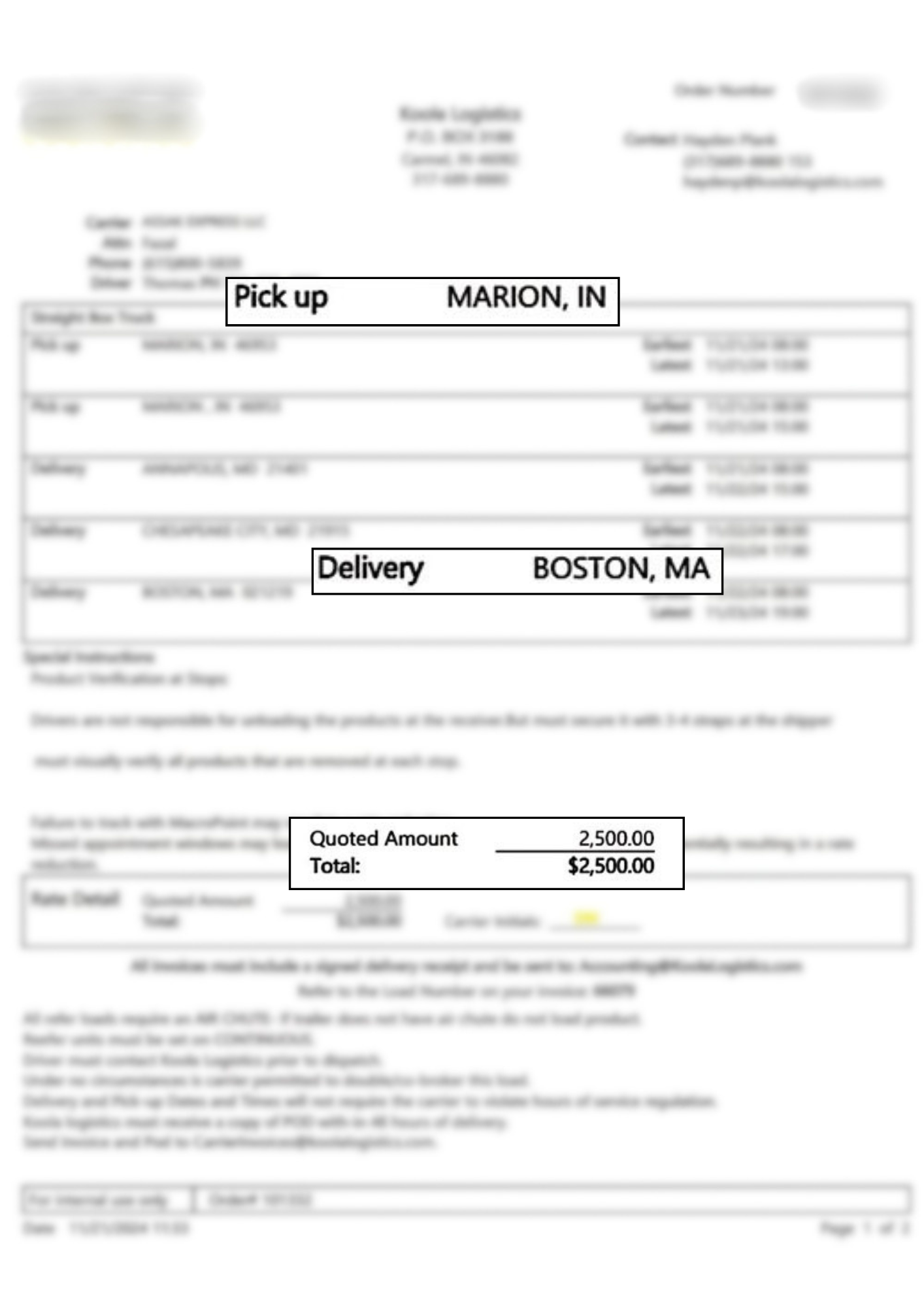 Rate confirmation - $2.81 per mile