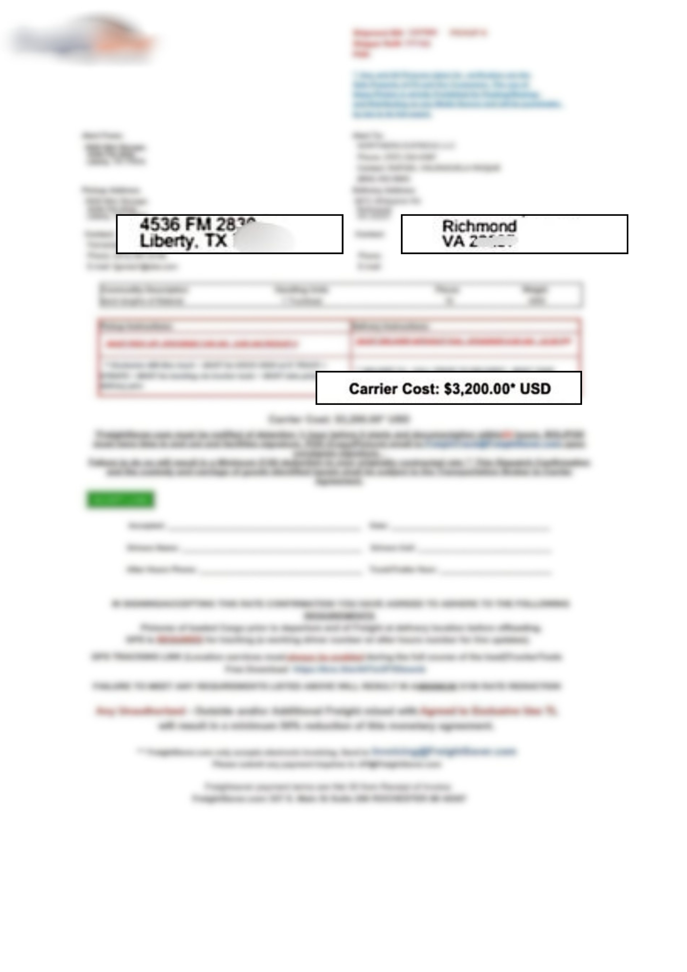 Rate confirmation - $2.51 per mile