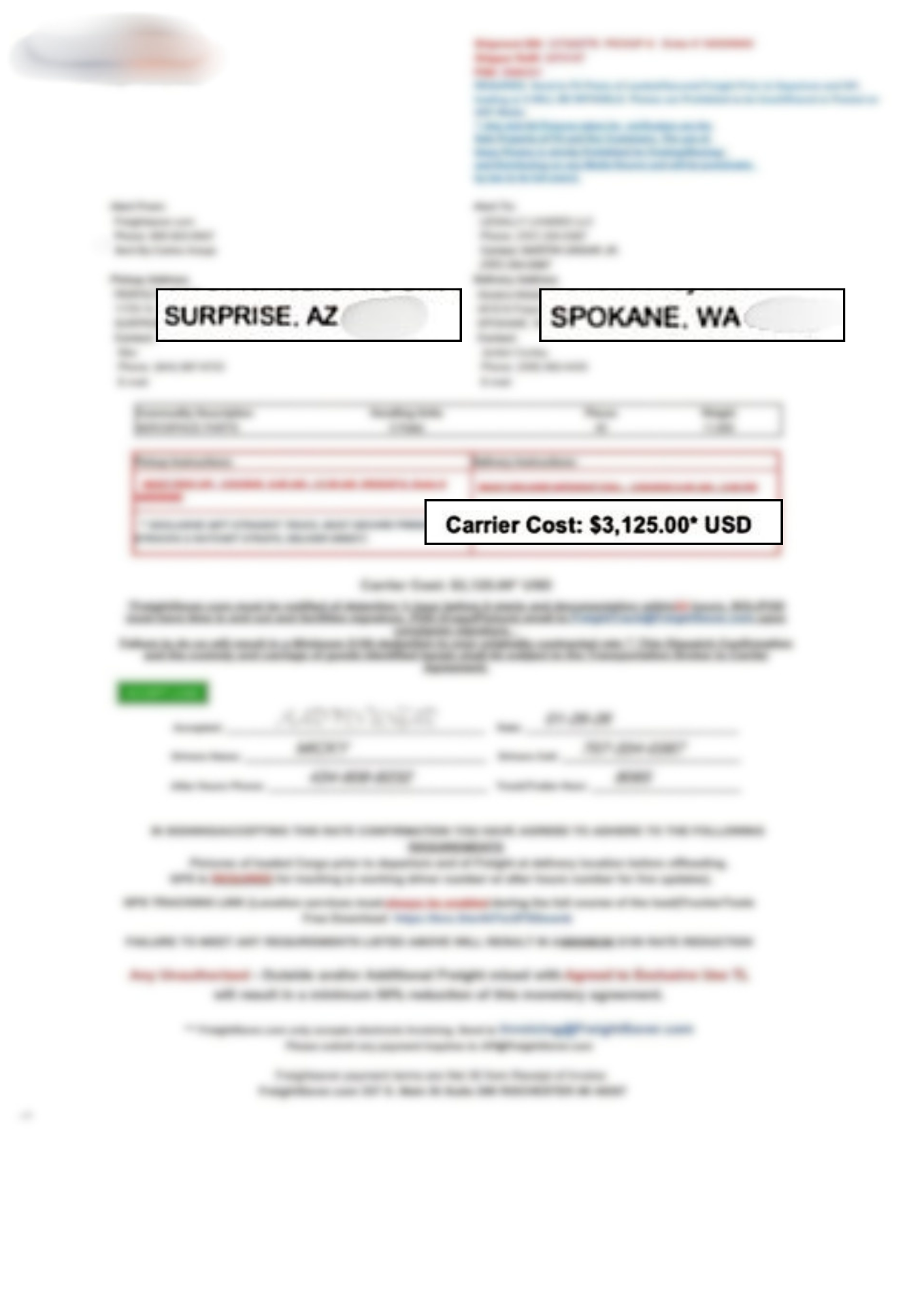 Rate confirmation - $2.36 per mile