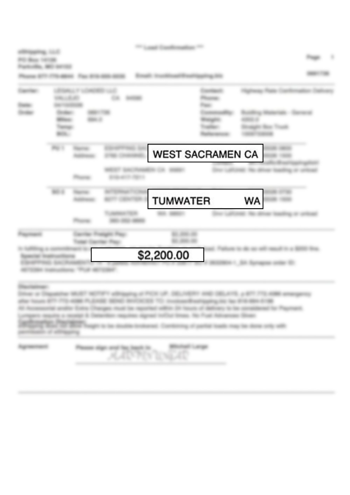Rate confirmation - $3.17 per mile
