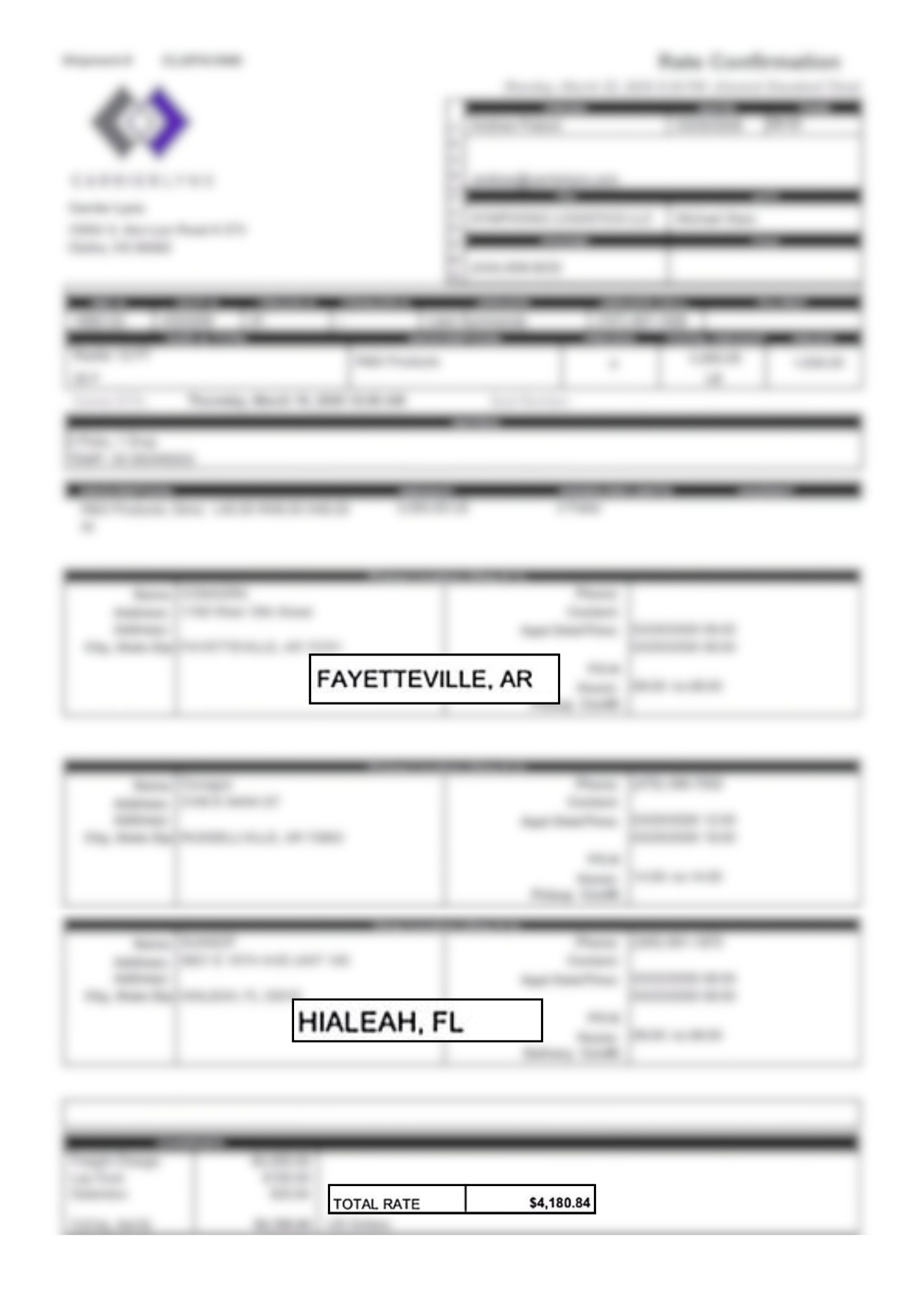 Rate confirmation - $2.56 per mile