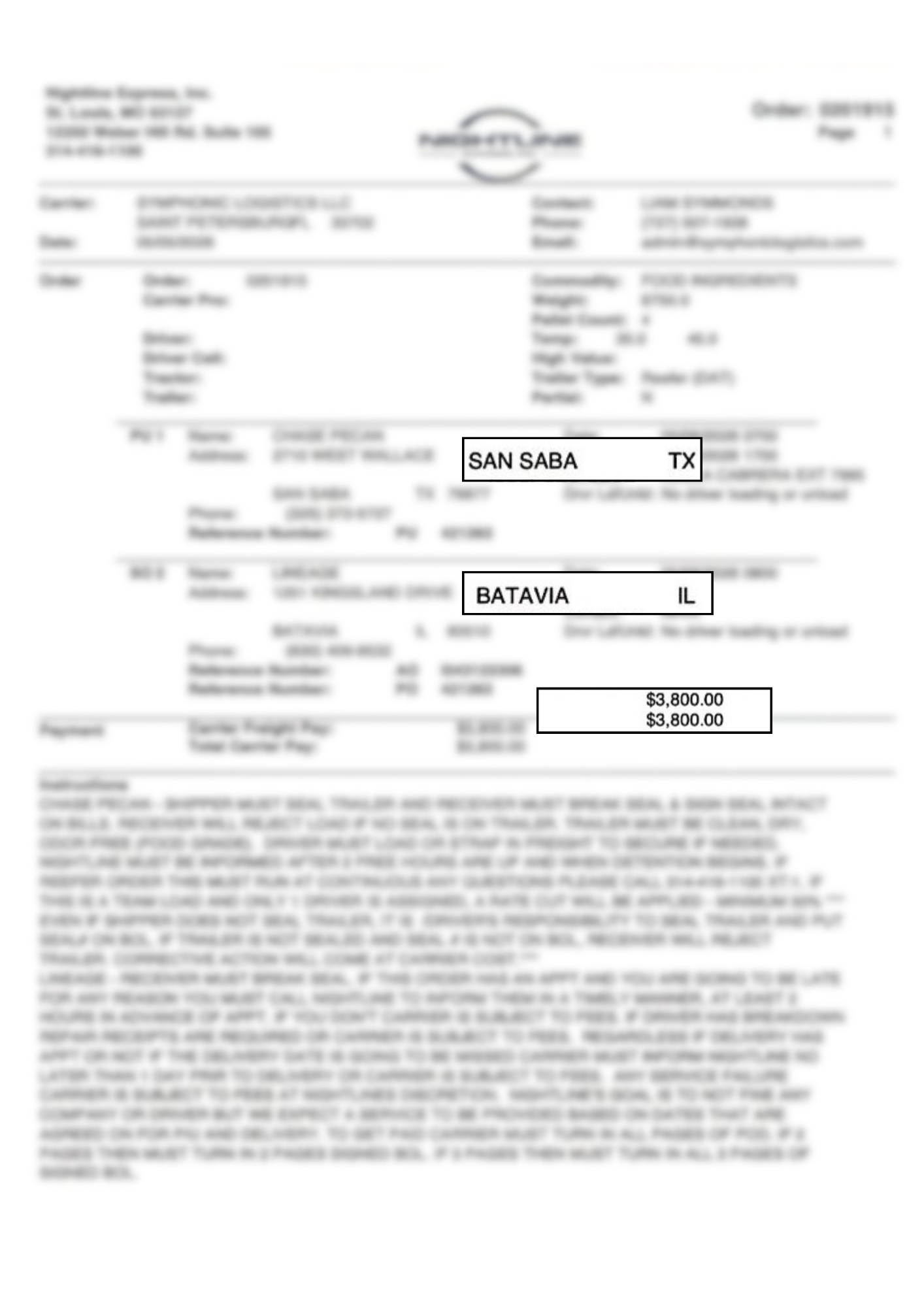 Rate confirmation - $3.30 per mile