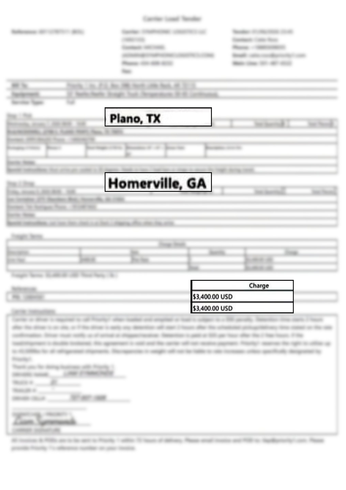 Rate confirmation - $2.57 per mile