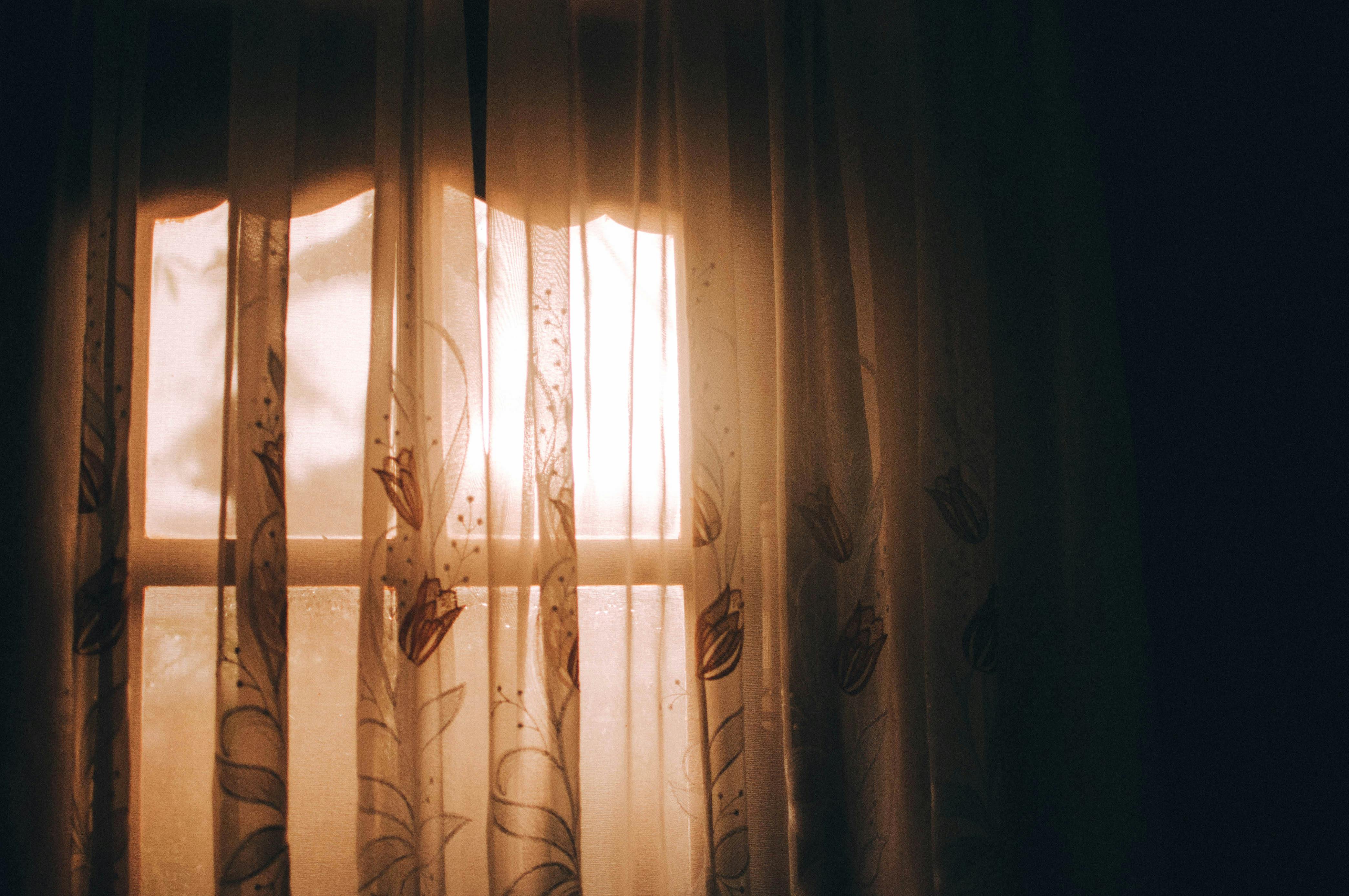 Sunlight through window curtains in a home