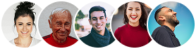 Row of six smiling diverse people avatars with a 300+ indicator badge on the last avatar.