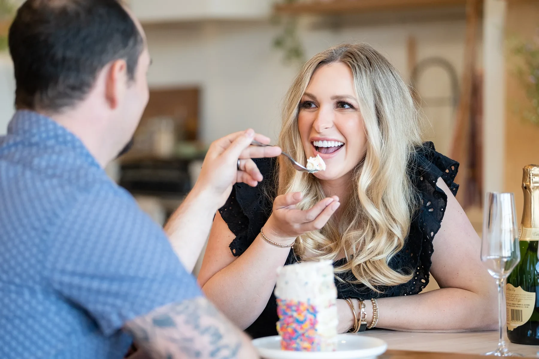 Couple sharing dessert at a restaurant