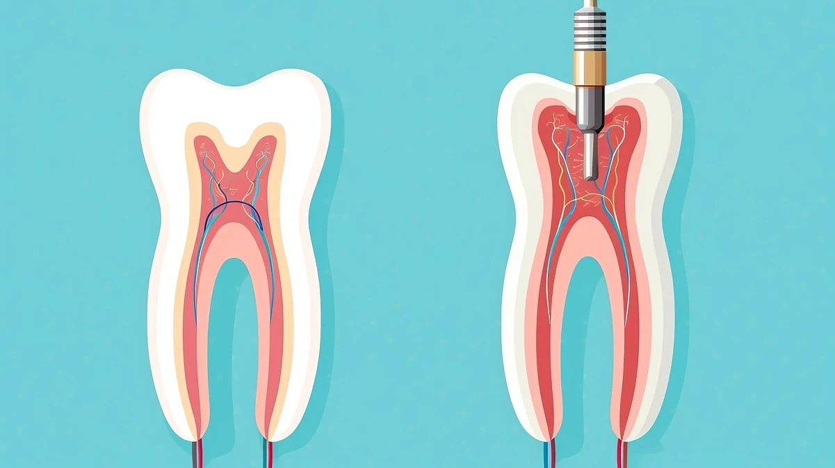 Diagram comparing a healthy tooth with one undergoing root canal treatment