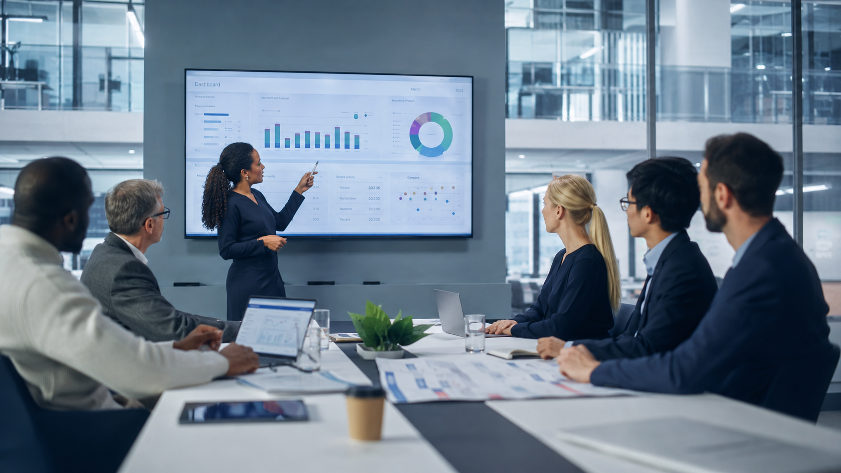 image of busy office with team collaborating (for a fintech company)