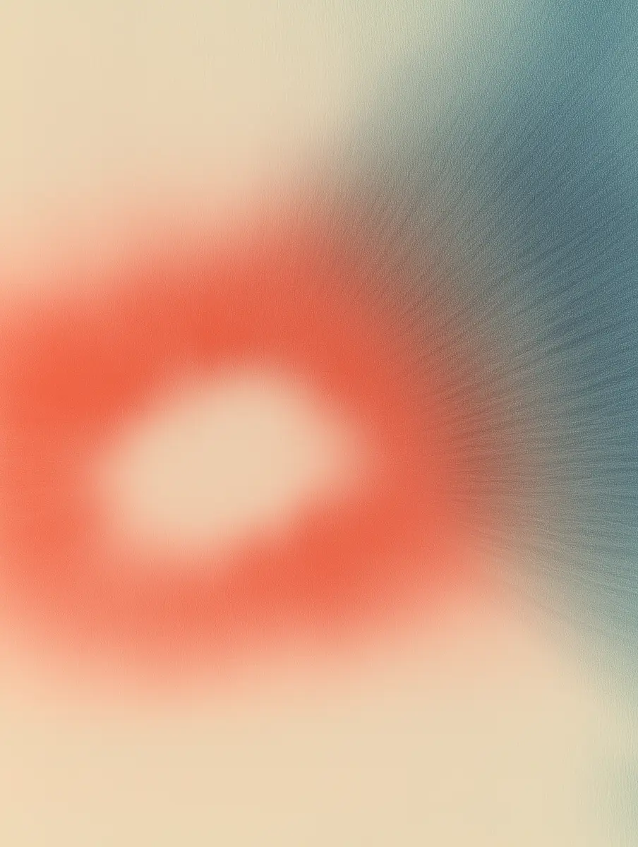 Blurred abstract art with a red circular shape on left and blue gradient on right on a beige background.