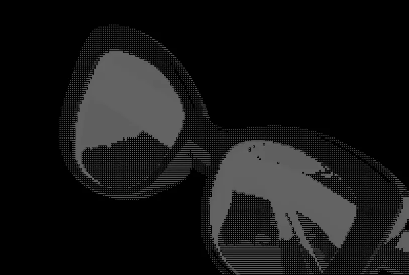 Minimalist dark dithered image of sunglasses.