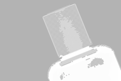 Dark monochrome dithered image of a perfume bottle.