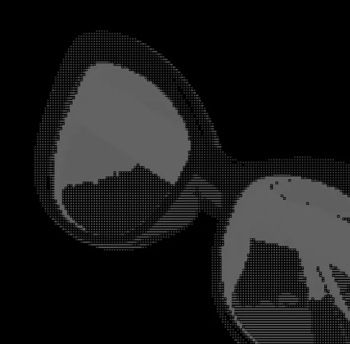 Minimalist dark dithered image of sunglasses.