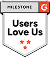 Milestone badge with text 'Users Love Us' and red heart icon.