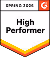 Badge with a gold star and text ‘High Performer’ on a white background.
