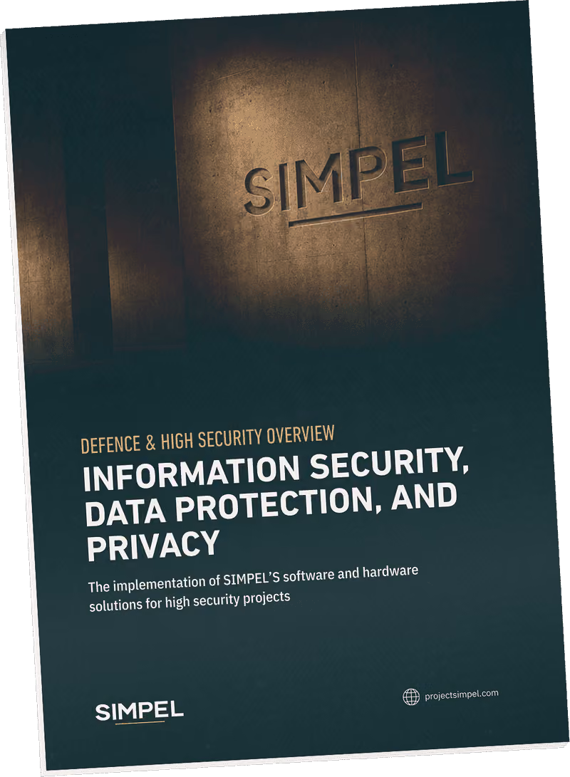 Cover page titled Information Security, Data Protection, and Privacy by SIMPEL with company website at bottom.