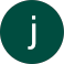 Tumman turkoosinvihreä ympyrä, jonka keskellä on valkoinen, pieni kirjain 'j'.